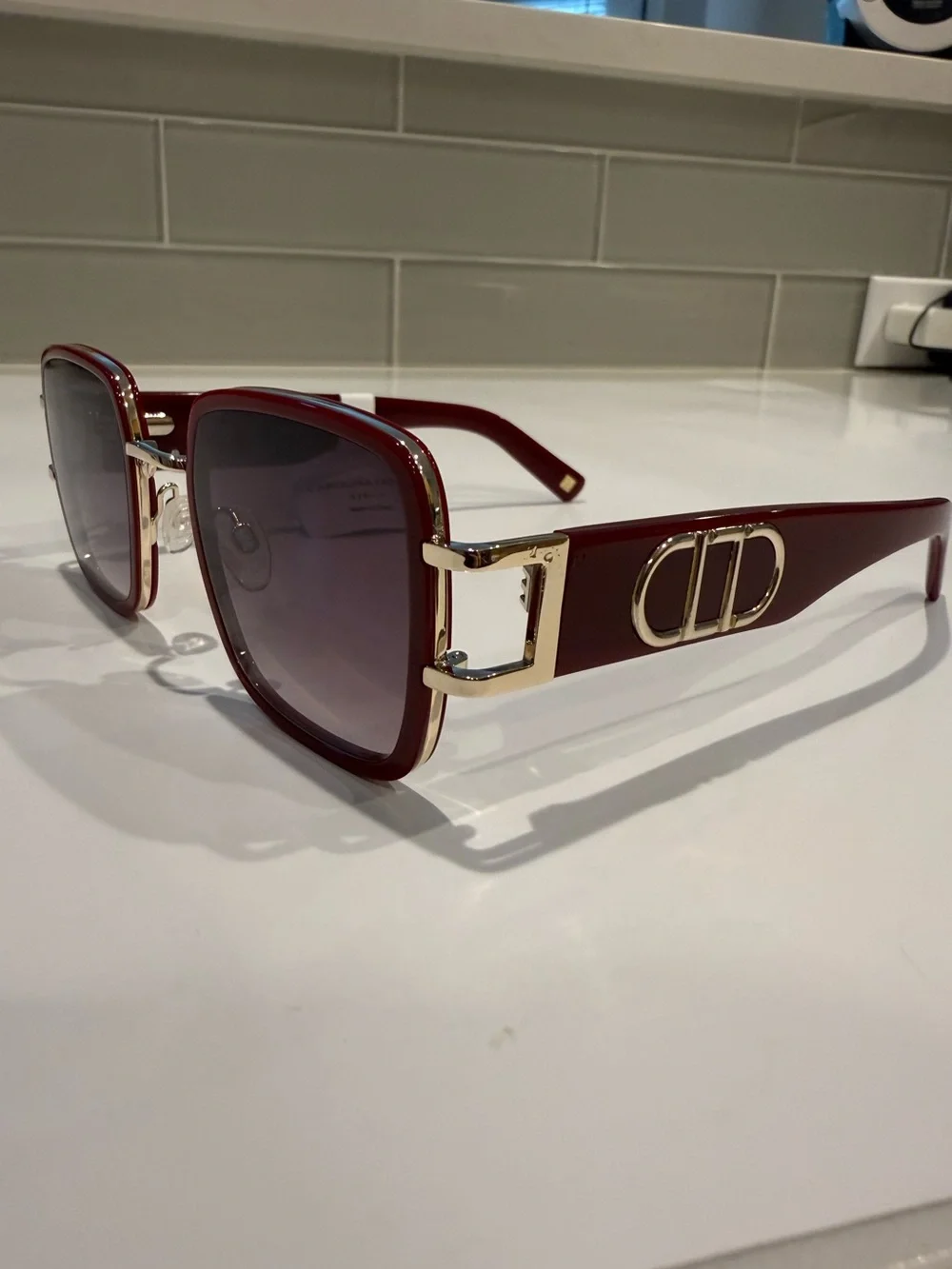 NEW Carolina Lemke Merlot Burgundy & Gold Gradient Sunglasses